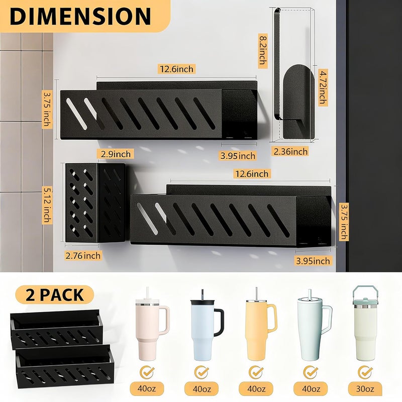 Wolera Magnetic Stanley Cup Organizer (2-Count) - Secure Fridge Mount for Full-Size 30/40 oz Tumblers with Lid & Straw Storage (6 Tumblers) - Image 3